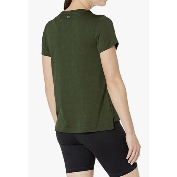 New Women Basic Tee Green Olive Jacquard Mesh T-Shirt Size M Short Sleeves - Picture 3 of 7